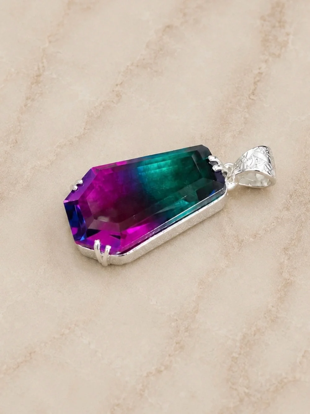 Bi-Color Tourmaline Gemstone 925 Silver 2” Pendant